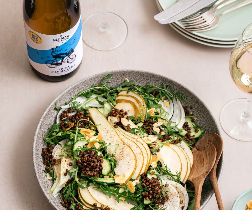 Wijn & spijs tip: Frisse linzensalade & Bike Viura Merseguera