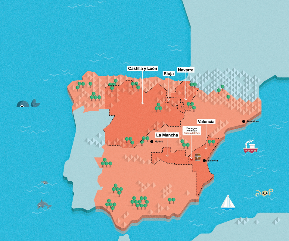 De herkomstgebieden van Neleman wijn